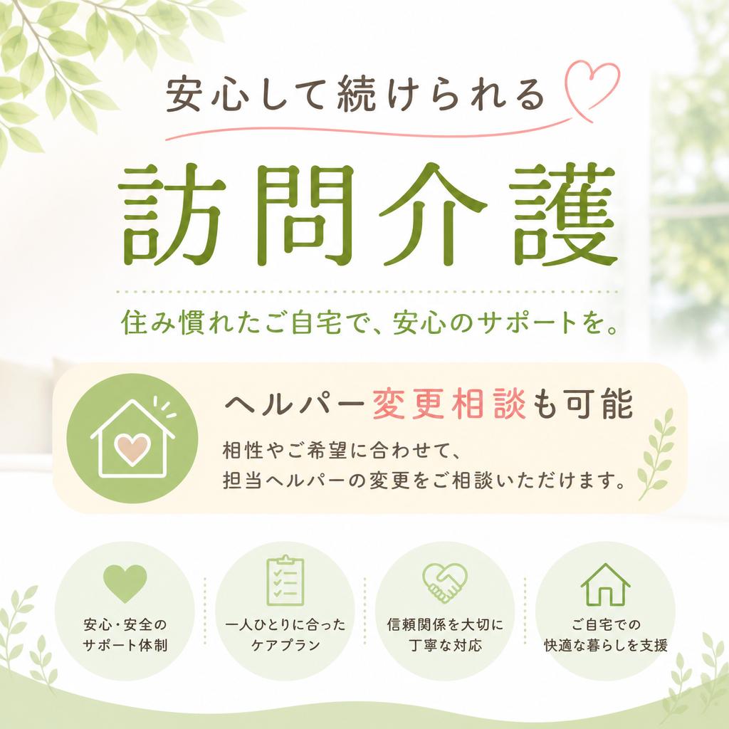 安心して続けられる訪問介護｜ヘルパー変更相談も可能