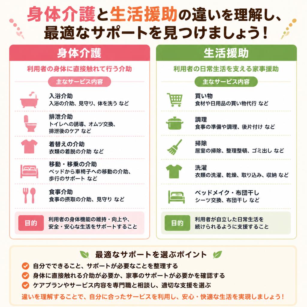 身体介護と生活援助の違いを理解し、最適なサポートを見つけましょう！