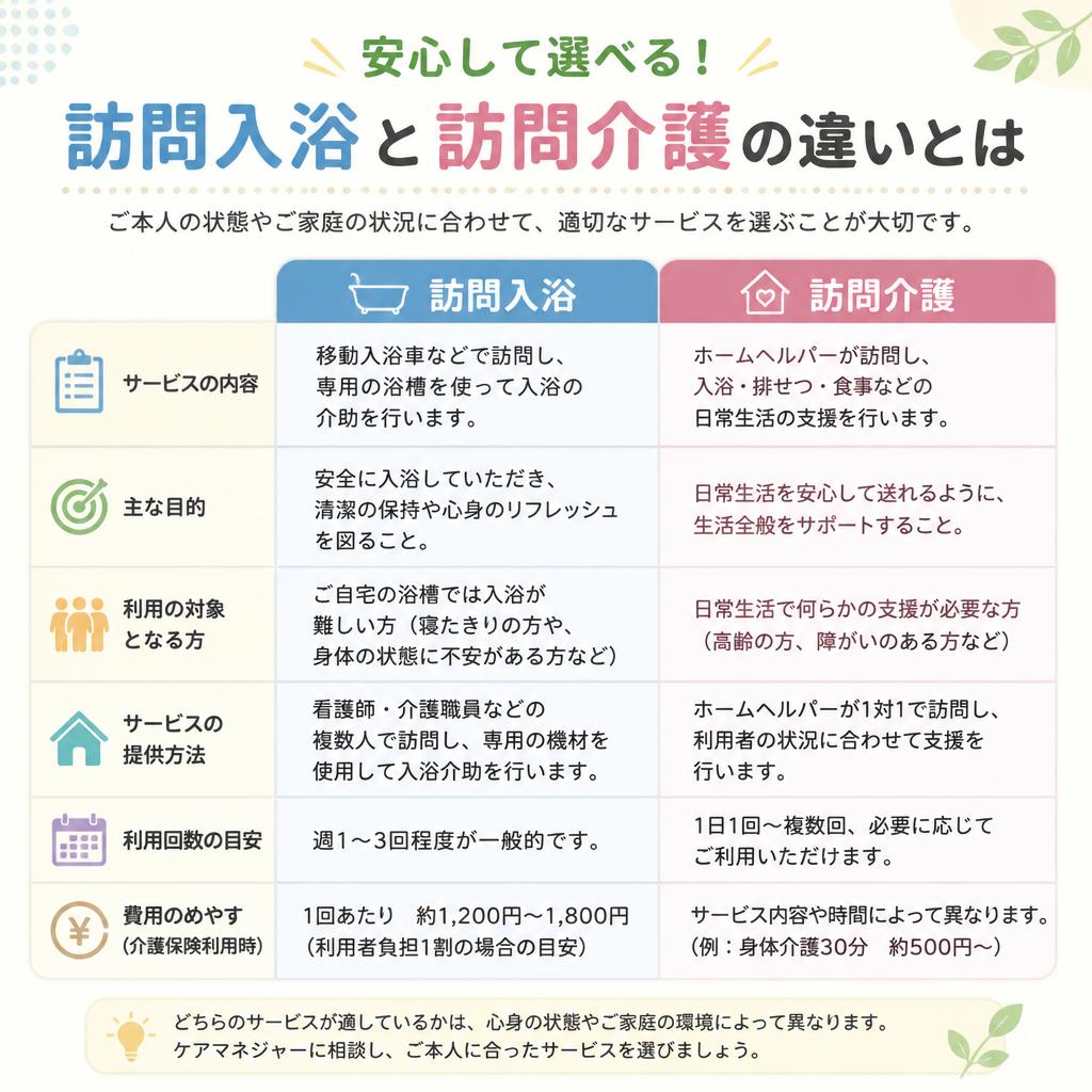 安心して選べる！訪問入浴と訪問介護の違いとは