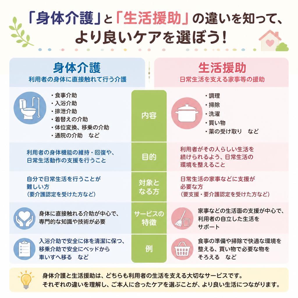 「身体介護」と「生活援助」の違いを知って、より良いケアを選ぼう！