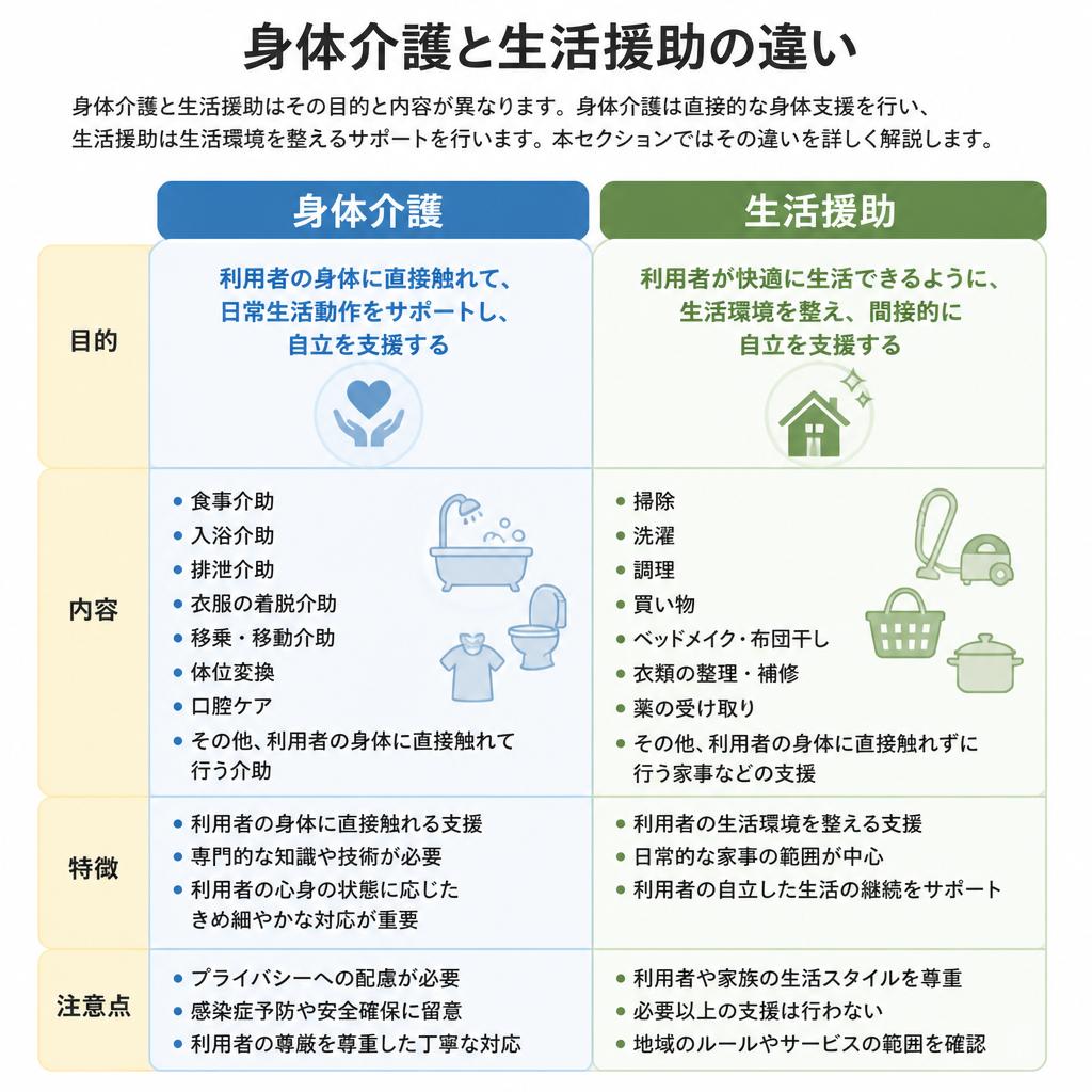 身体介護と生活援助の違い