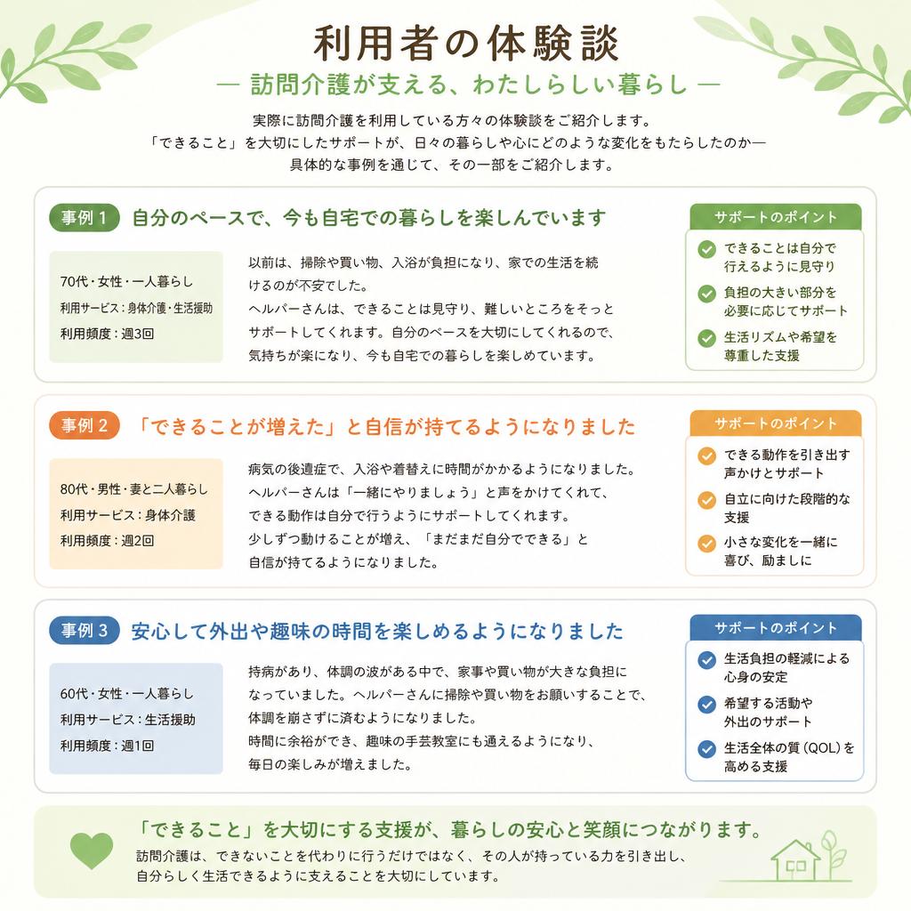 利用者様の声と体験談