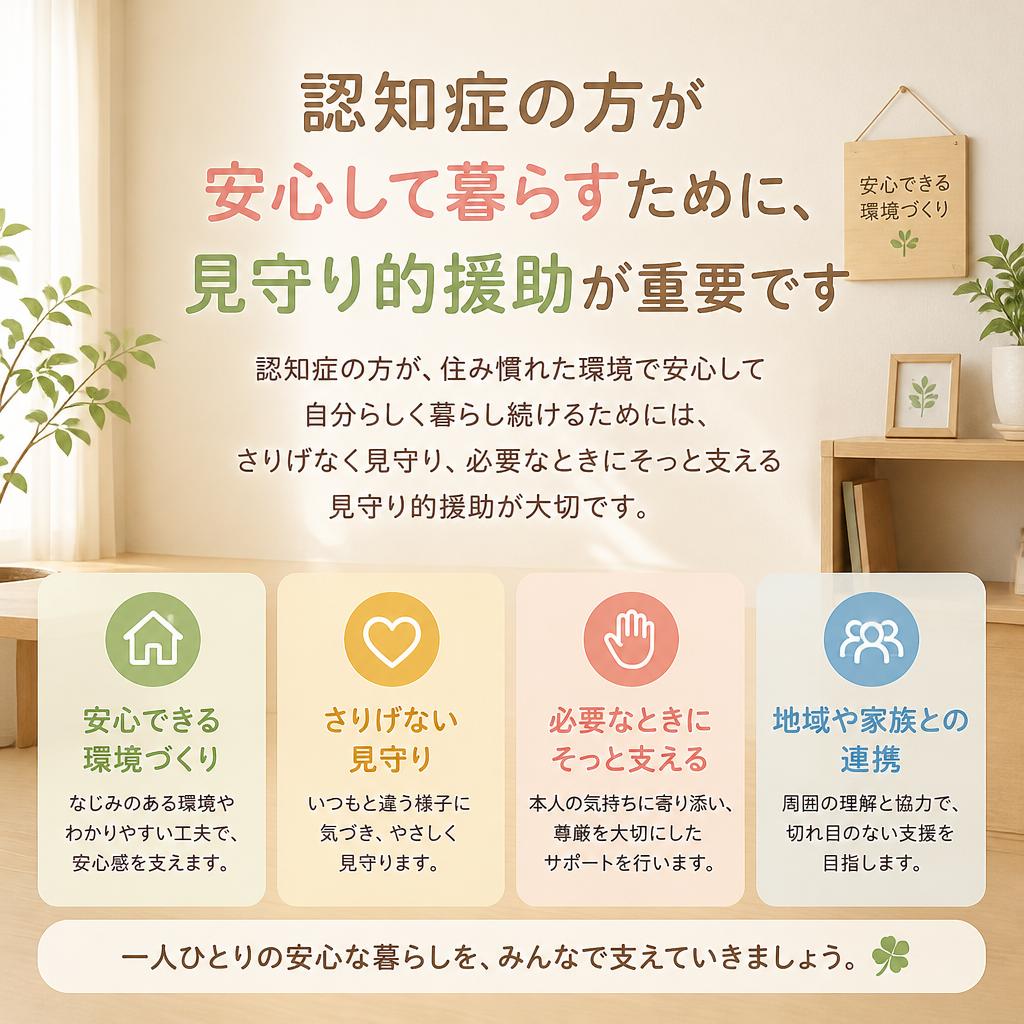 認知症の方が安心して暮らすために、見守り的援助が重要です