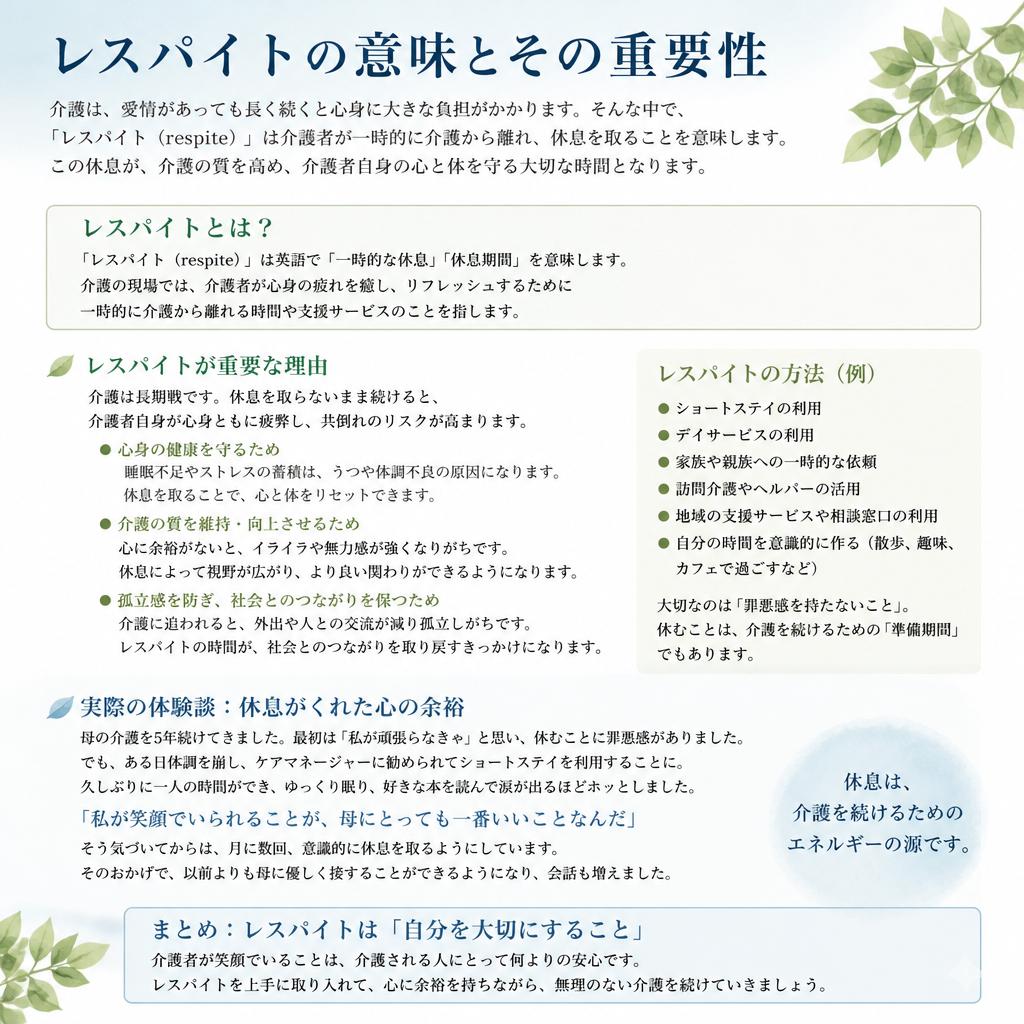 2. レスパイトとは？介護者にとっての重要性